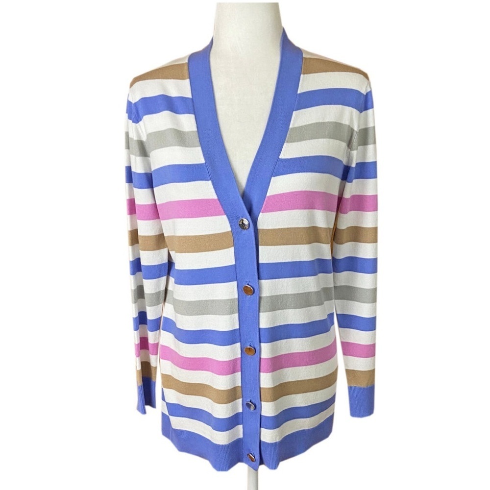 Jones New York Collection Multi Color stripes Button Down Cardigan Sz 2X